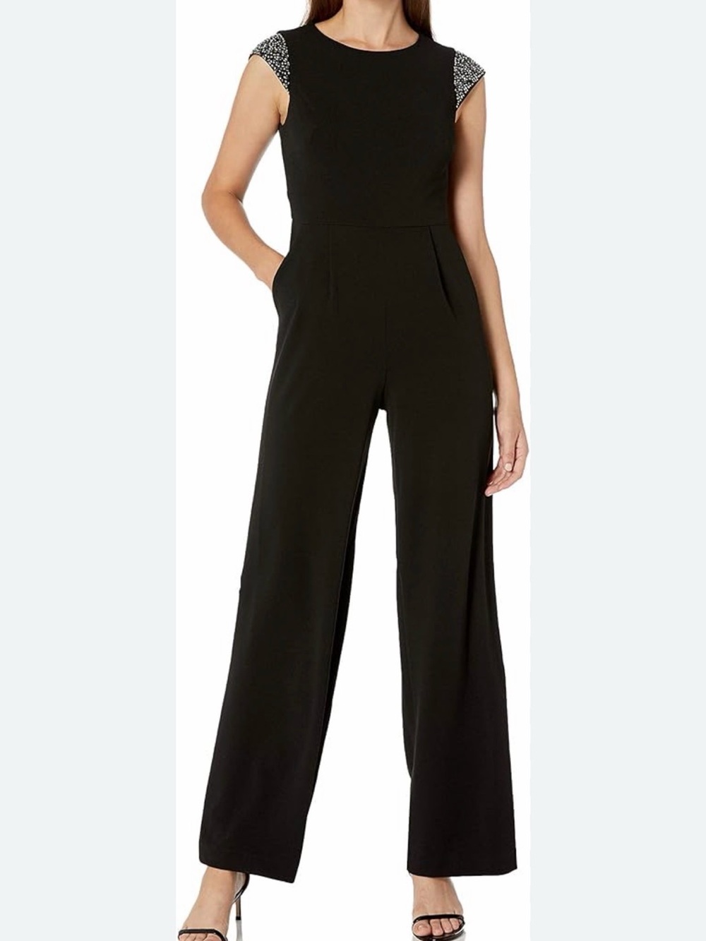 Calvin Klein Women’s Bling Cap Sleeve Jumpsuit with Pockets